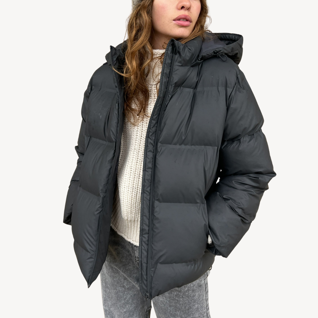 Stilla | Damer Sort Hætte Puffy Jakke Vinter Polyester Jakke