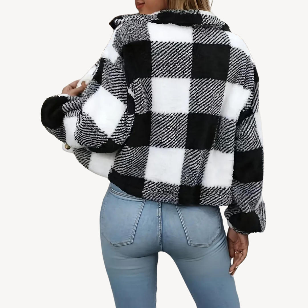 Stilla | Dame Tjekket Sherpa Jakke