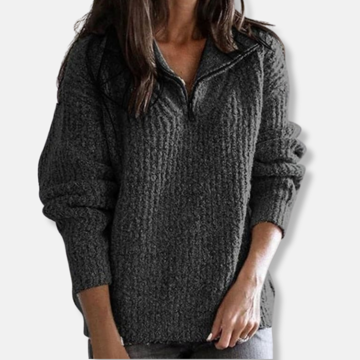 Stilla | Ribbede Halv-Zipper Krave Pullover Solid Casual Cut Pullover