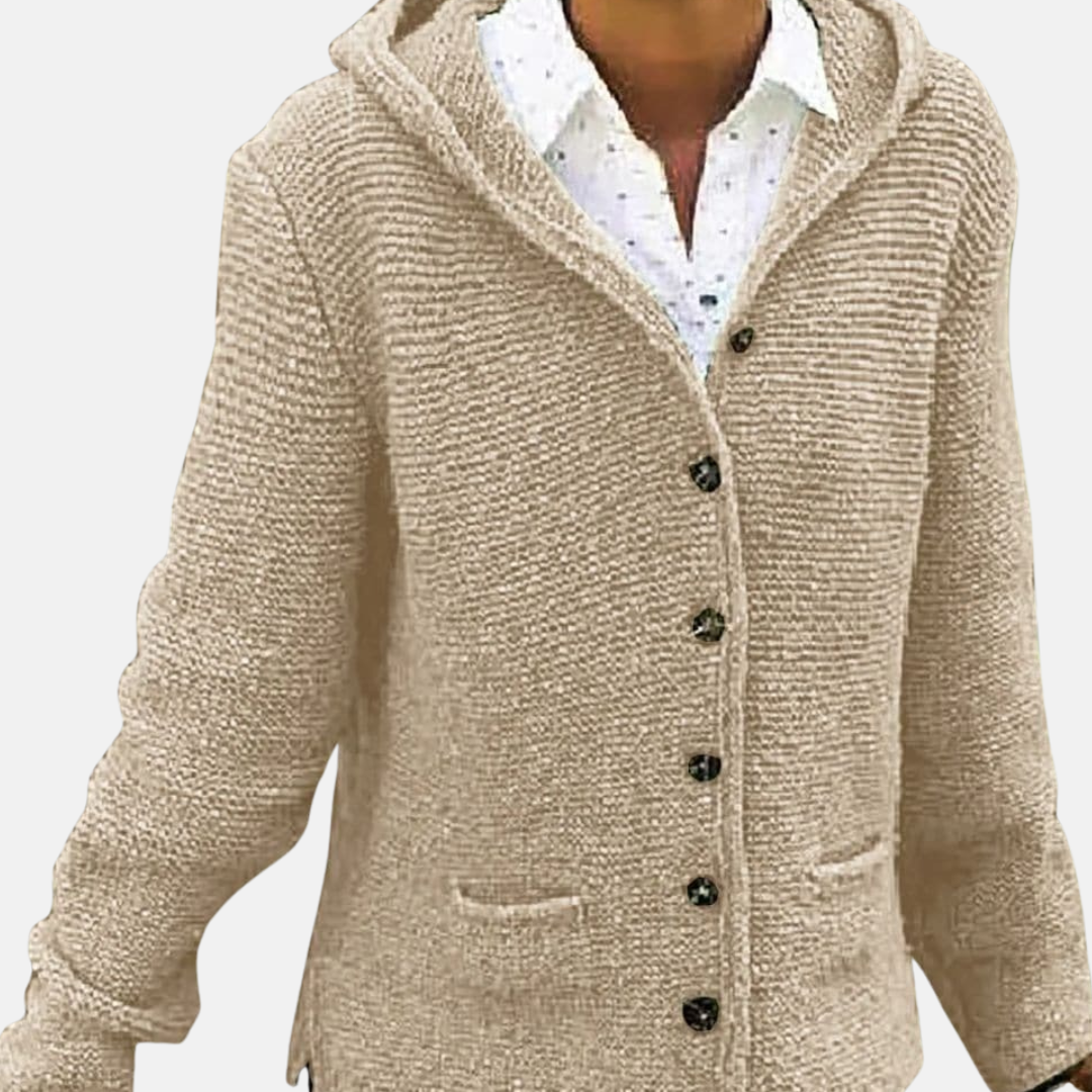 Stilla | Uld Hættecardigan Knap-Front Ribstrikket Cardigan