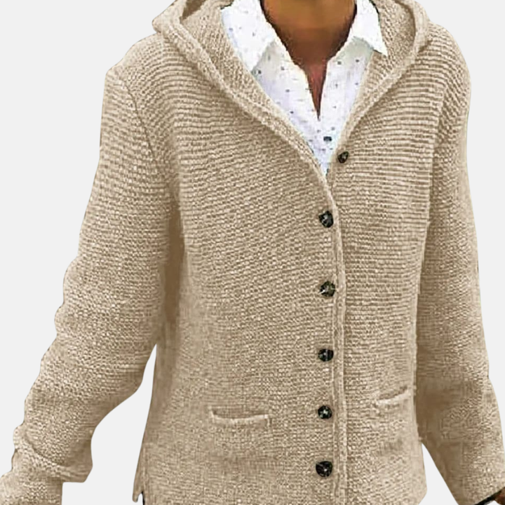 Stilla | Uld Hættecardigan Knap-Front Ribstrikket Cardigan
