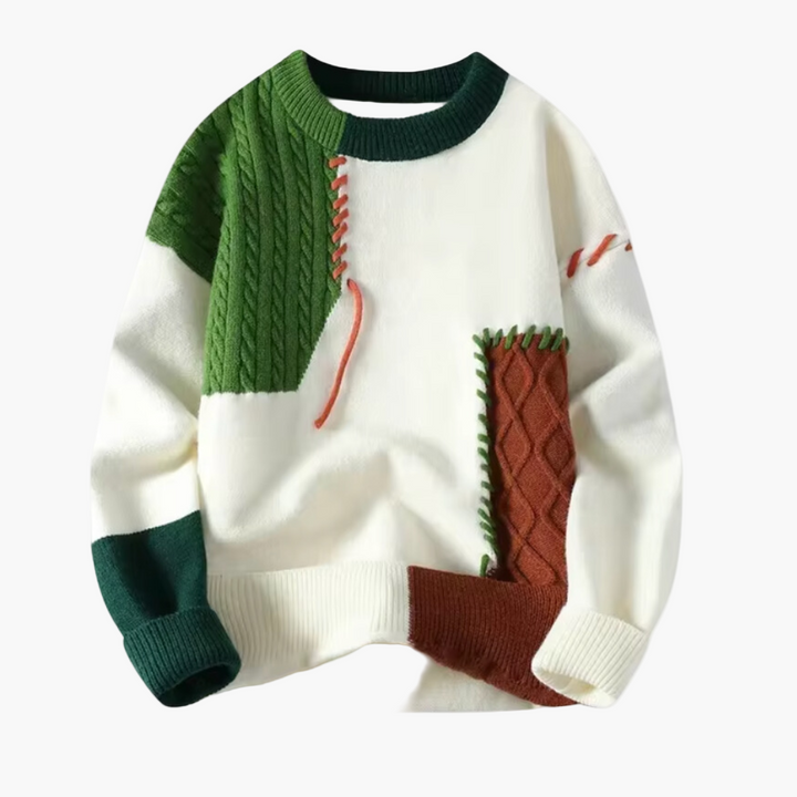 Stilla | Patchwork Strikpullover I Moderne Design - Perfekt til Efterår og Vinter