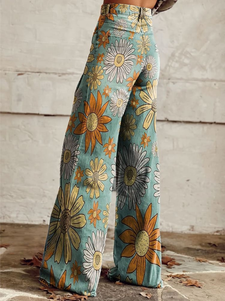 Stilla | Vintage Blomstrede Kvinders Wide Leg Bukser