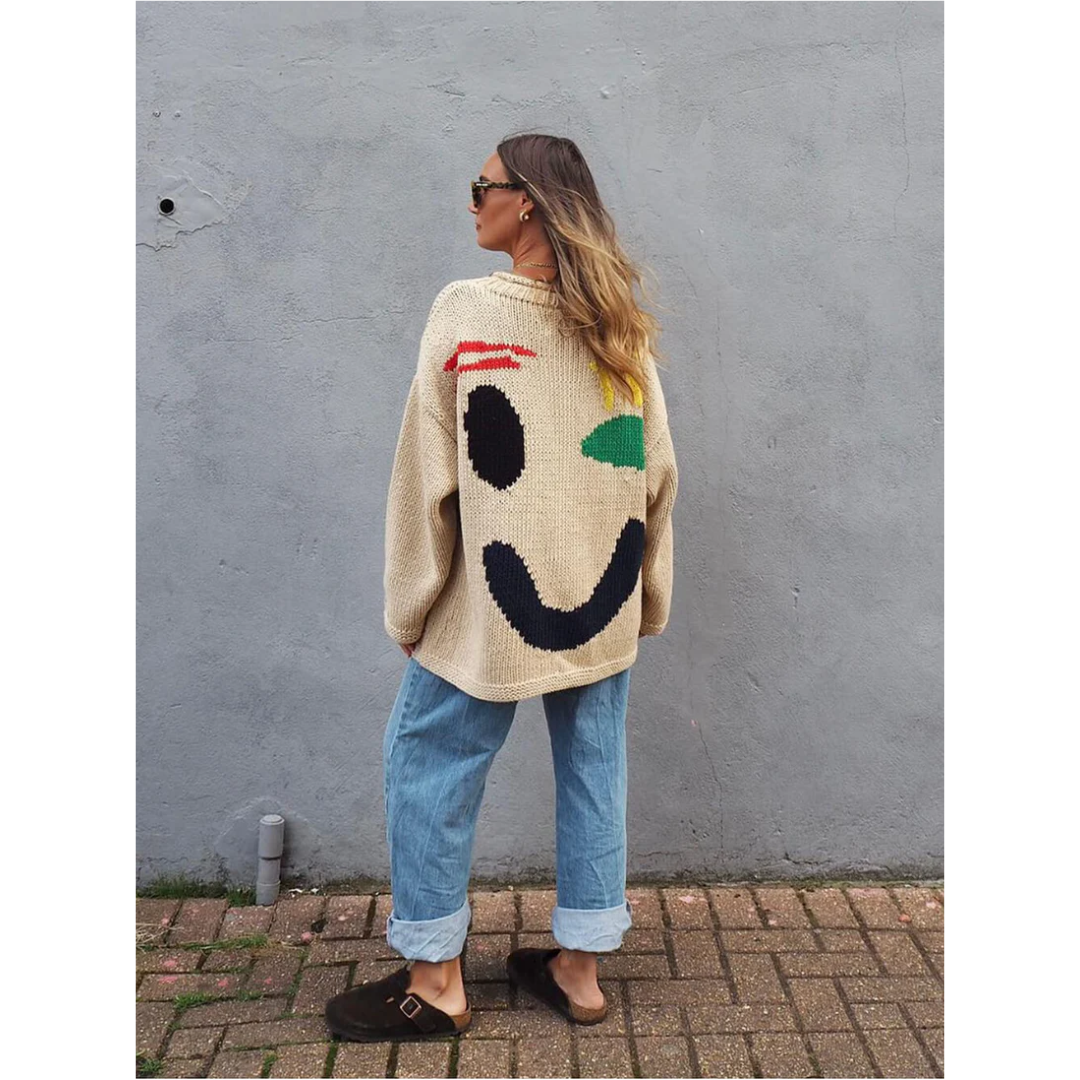 Stilla | Strikket Oversize Snit Lang Abstrakt Intarsia Mønster