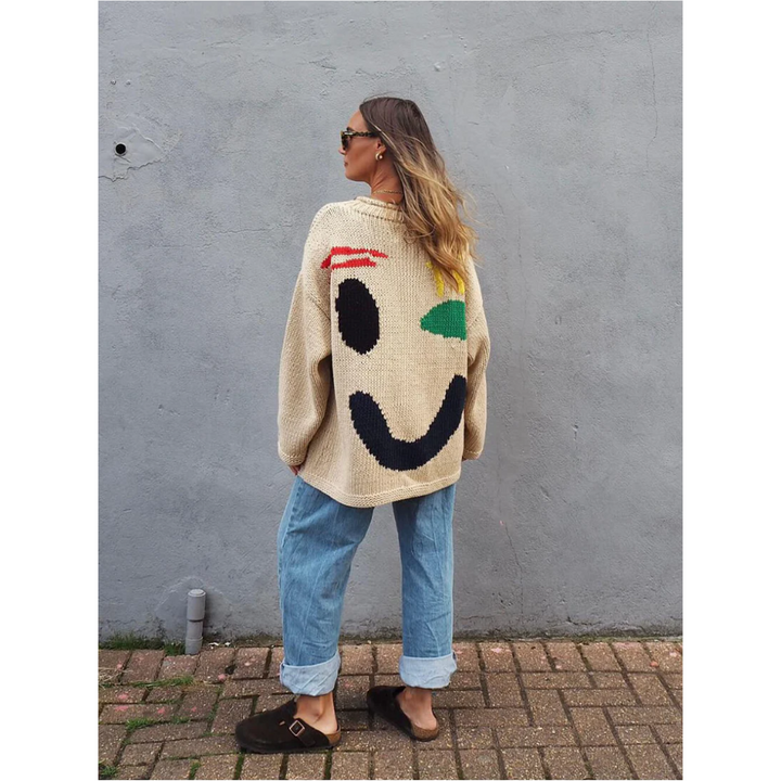 Stilla | Strikket Oversize Snit Lang Abstrakt Intarsia Mønster