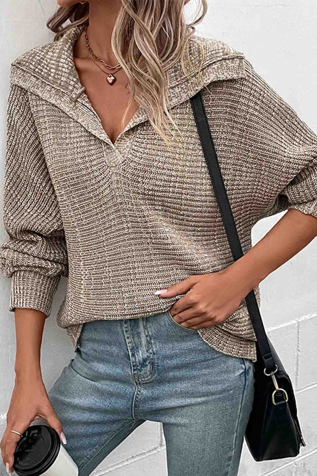 Stilla | Khaki Pullover Med Lange Ærmer Og Opfoldning