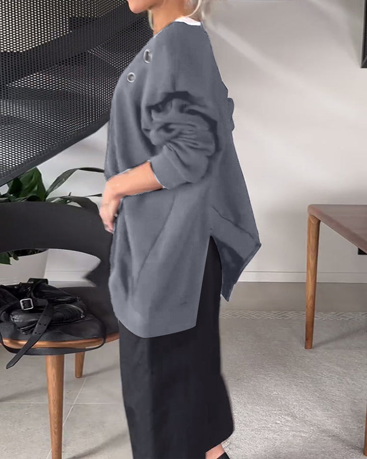 Stilla | Sweatshirt med rund halsudskæring og slids i ensfarvet
