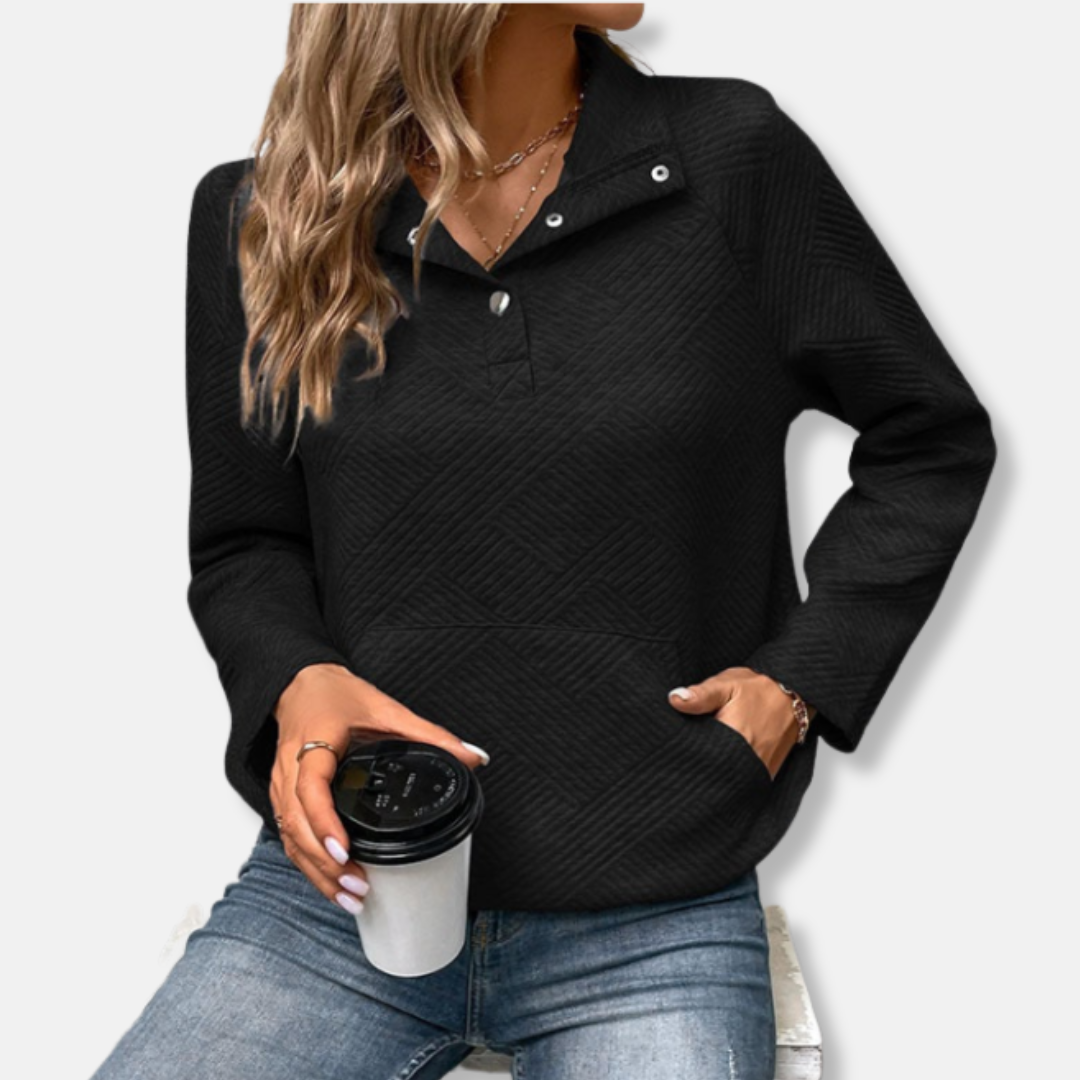 Stilla | Bomuld Quiltet Sweatshirt Løs Pasform med Kravepullover