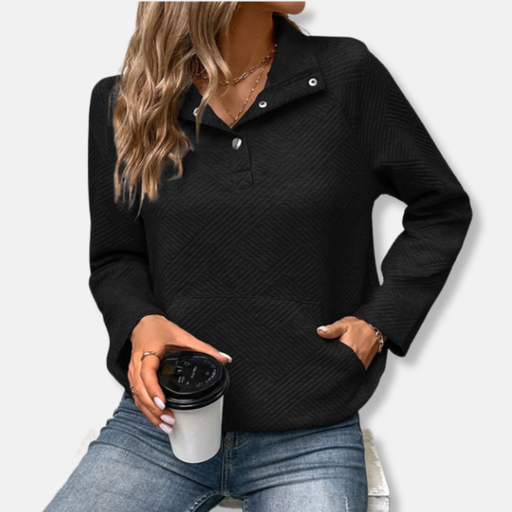 Stilla | Bomuld Quiltet Sweatshirt Løs Pasform med Kravepullover