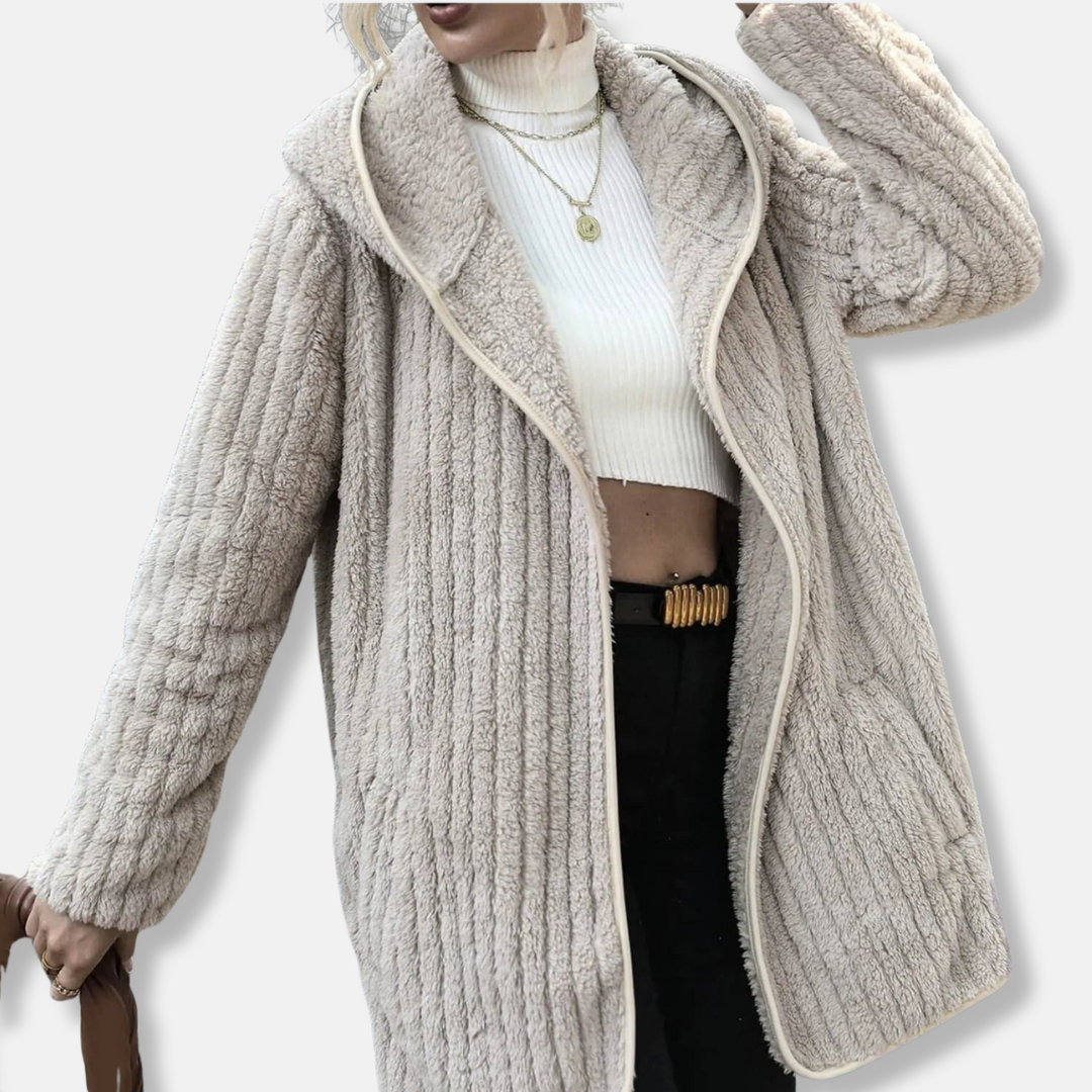 Stilla | Fleece Overdimensioneret Cardigan Hætte-Ribstruktur-Cardigan
