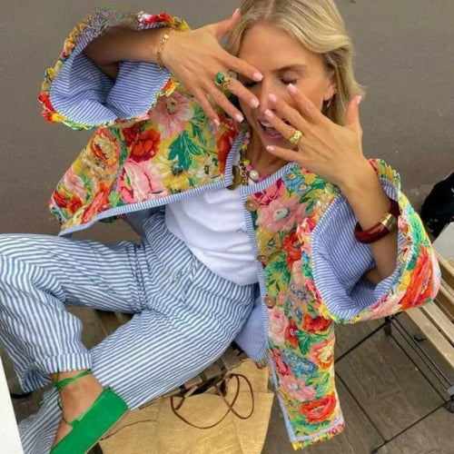 Stilla | Bomberjakke med Blomsterprint og Frynsedetaljer