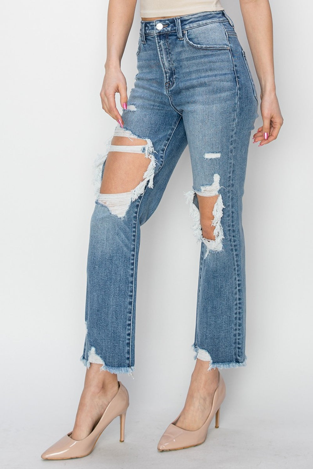 Stilla | High Rise Distressed Crop Straight Jeans