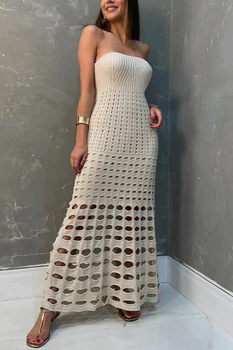 Stilla | Rustik Off-shoulder Maxi Kjole Med Patchwork Og Udskæring