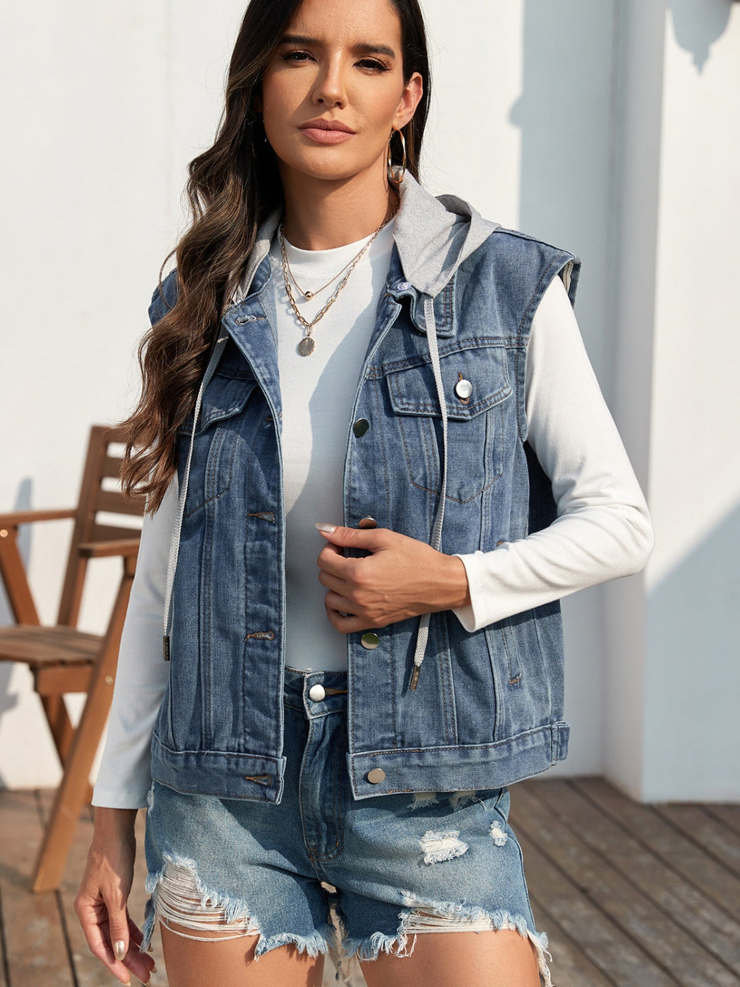 Stilla | Knapstrækket Hættetrøje Denim Jakke