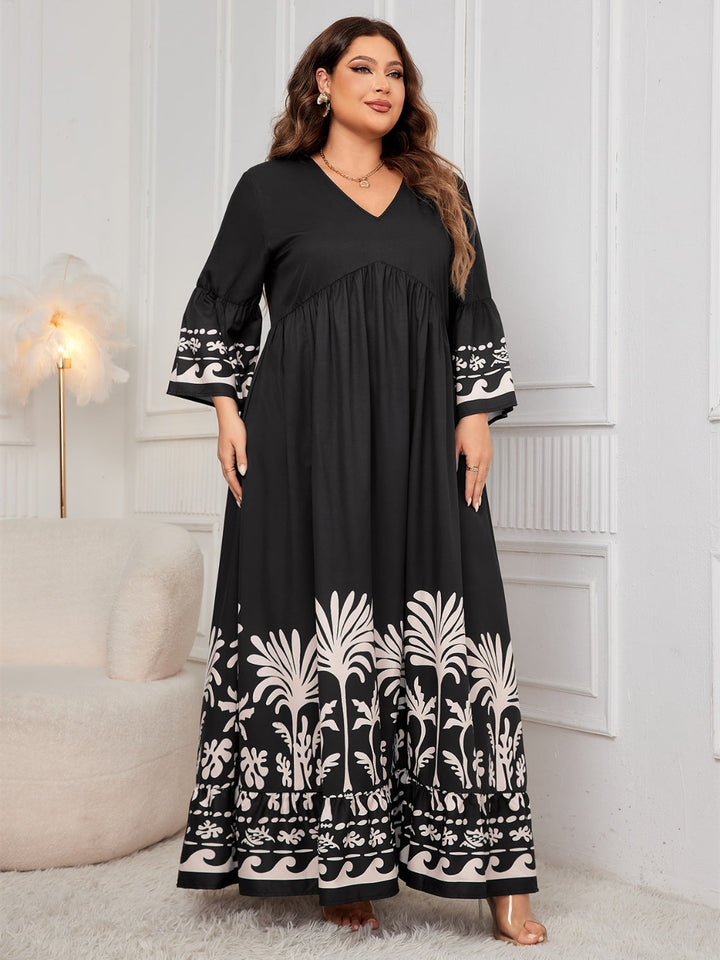 Stilla | Printed V-hals Langærmet Maxi Kjole