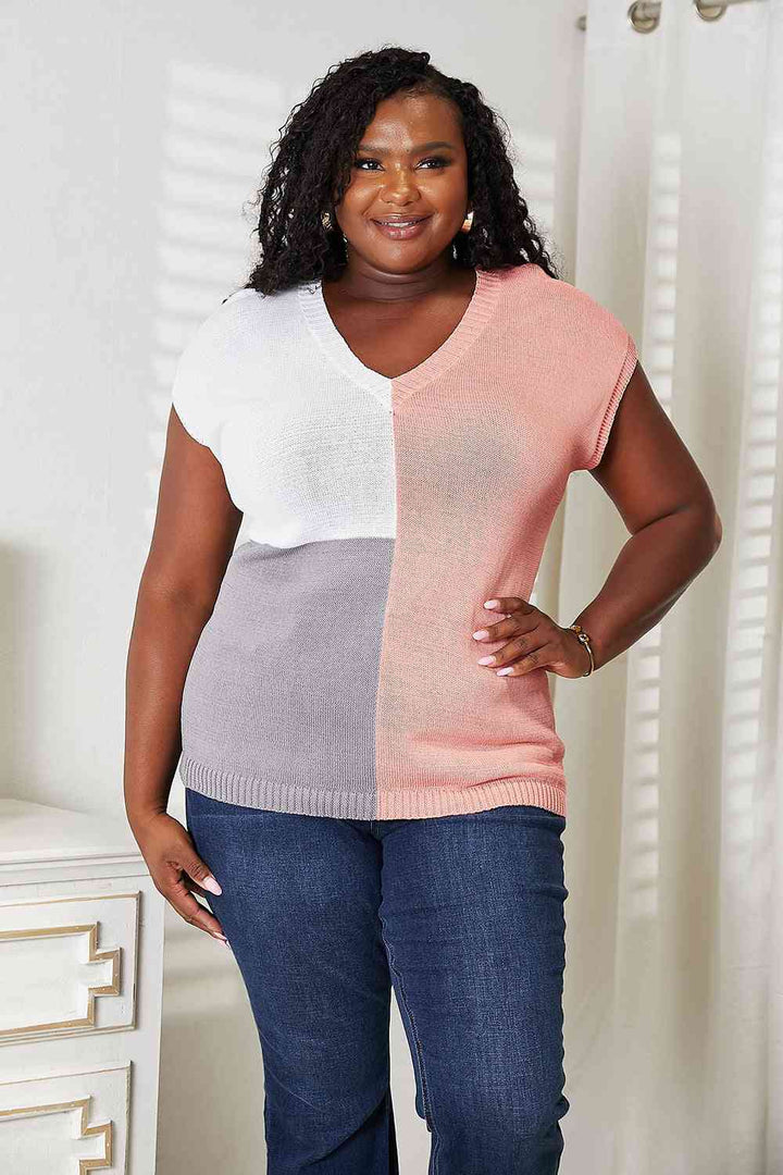Stilla | Tag Farve Blok V-hals Strik Top