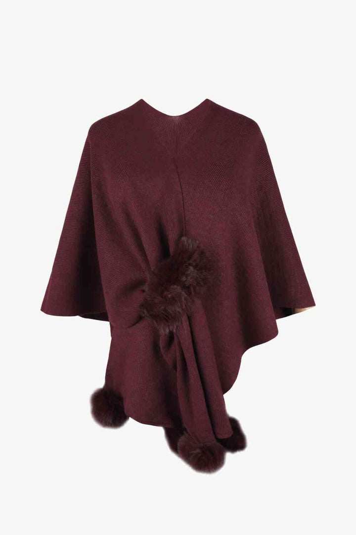 Stilla | Hals Pom-pom Trim Poncho