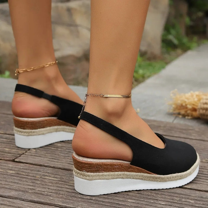 Stilla | espadrillos med kileformet sål i sort og brunt ruskind