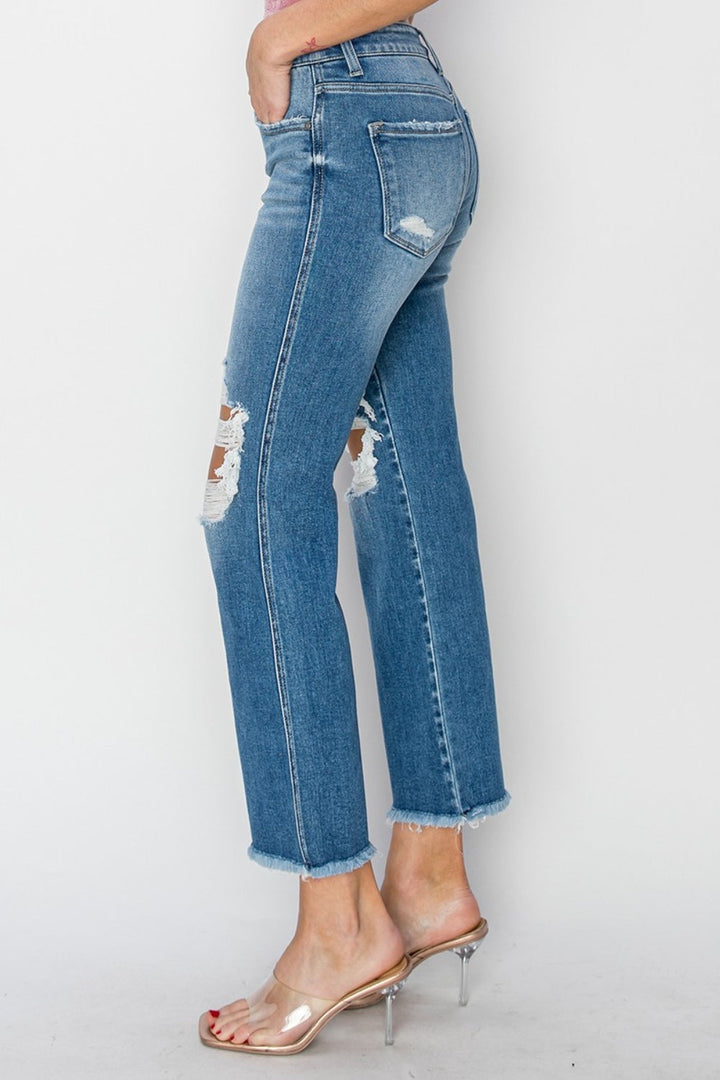 Stilla | Mid Rise Distressed Cropped Flare Jeans