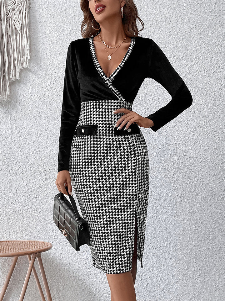 Stilla | Hals Houndstooth Kjole