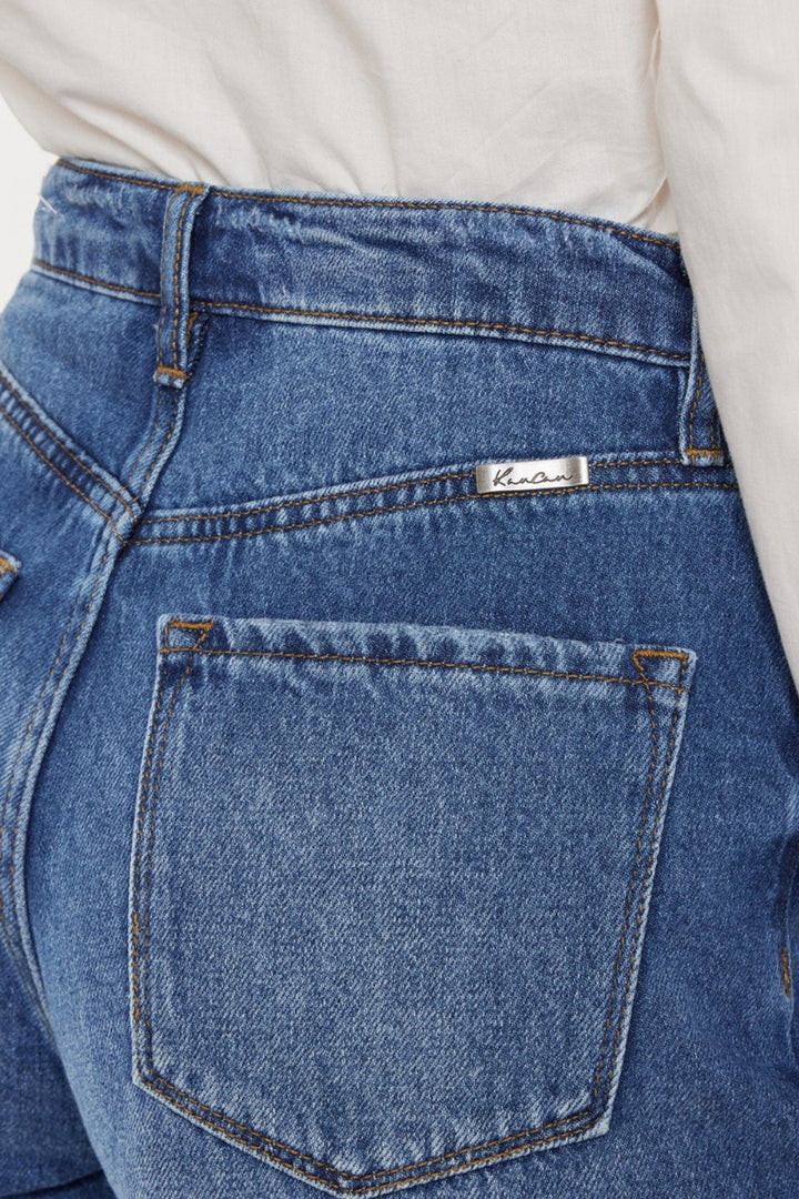 Stilla | Slidt Knap-Fly Høj Talje Denim Shorts