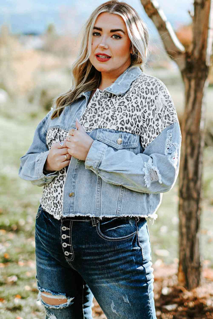 Stilla | Størrelse Leopard Raw Hem Distressed Spliced Denim Jakke