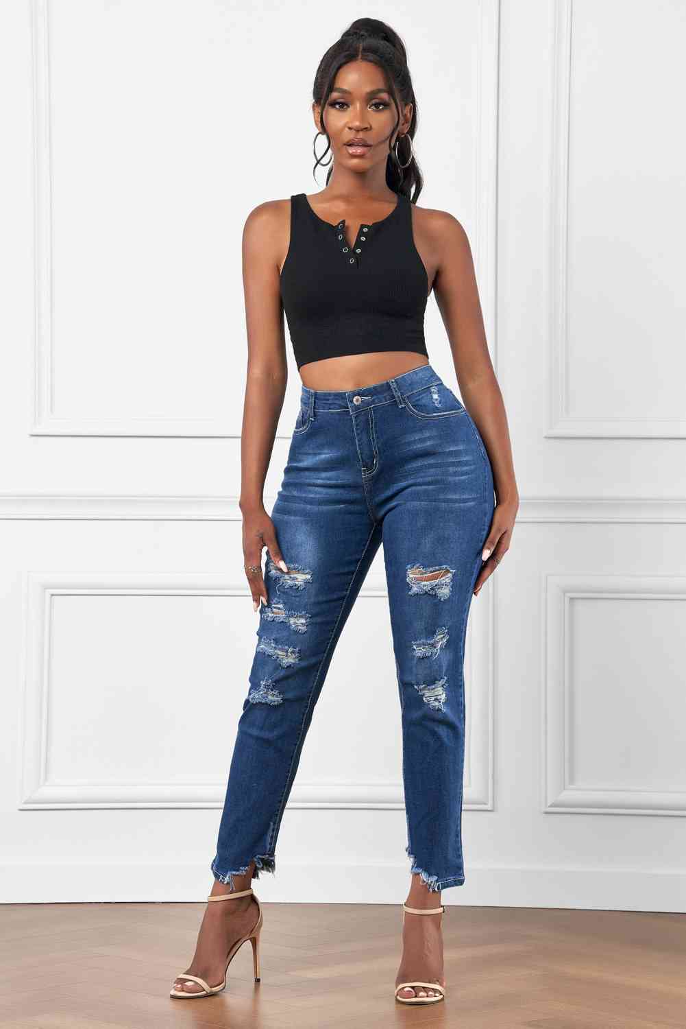 Stilla | Høj Talje Distressed Hem Detail Jeans