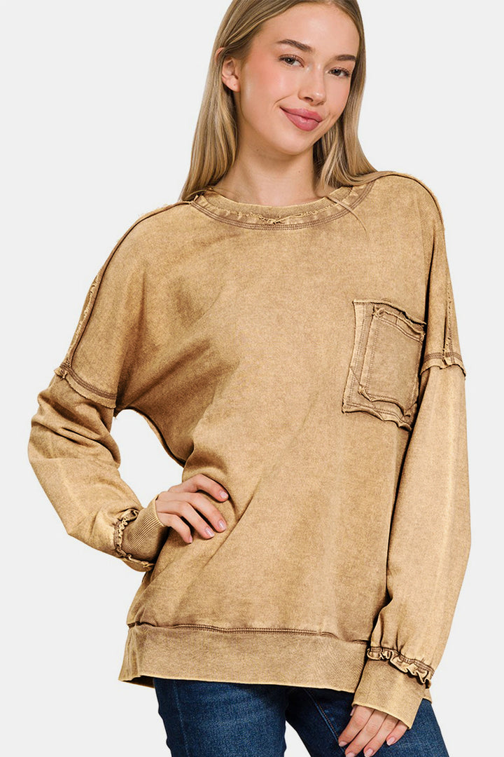 Stilla | Sweatshirt med synlige syninger, rund krave og faldende skuldre