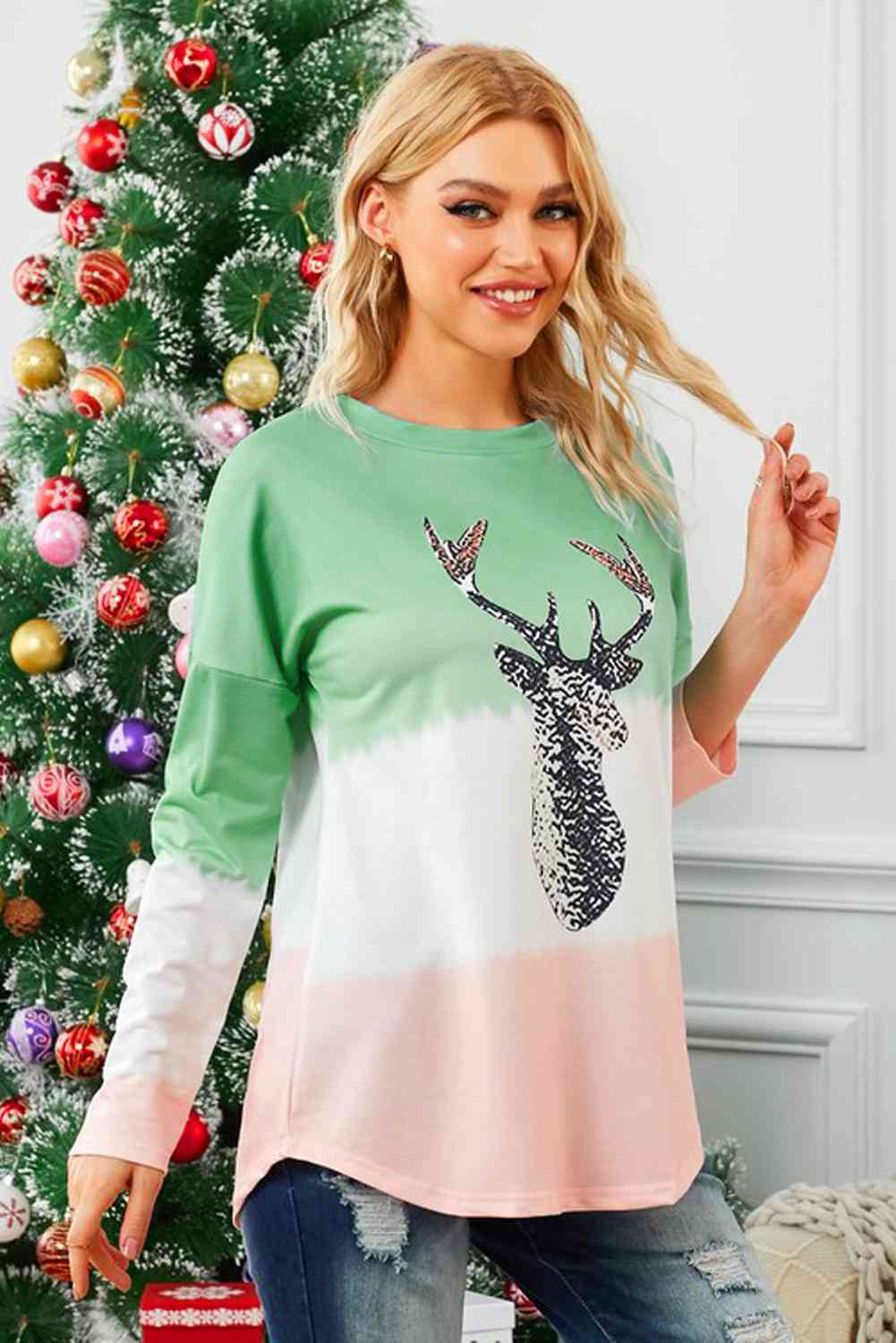 Stilla | Grafisk Farveblok Langærmet T-shirt
