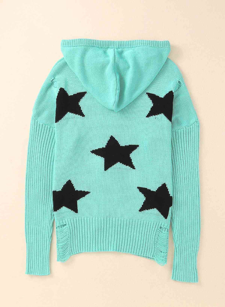 Stilla | Right Star Distressed Slit Hoodie Sweater