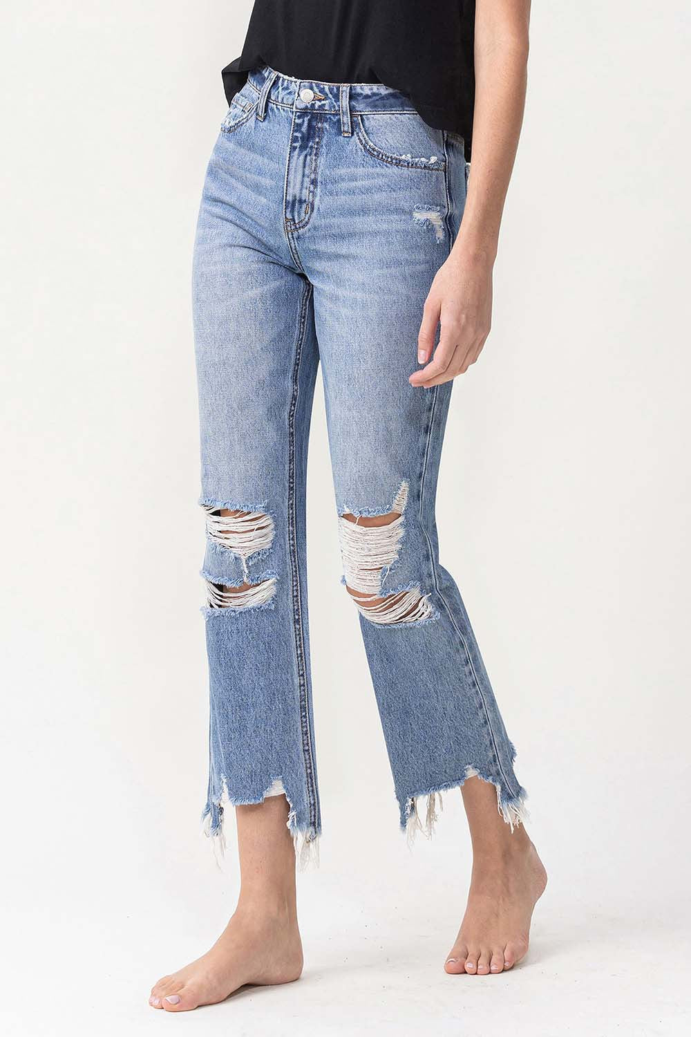 Stilla | Høj Talje Distressed Straight Jeans