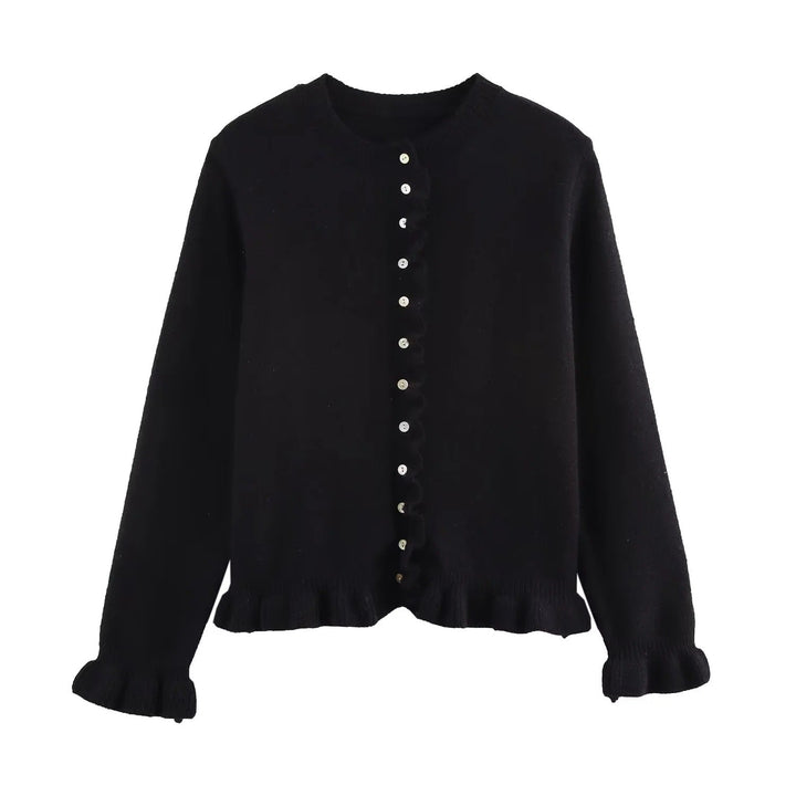 Stilla | Rynket Kvinders Cardigan med Knapper, Chic Laget Top