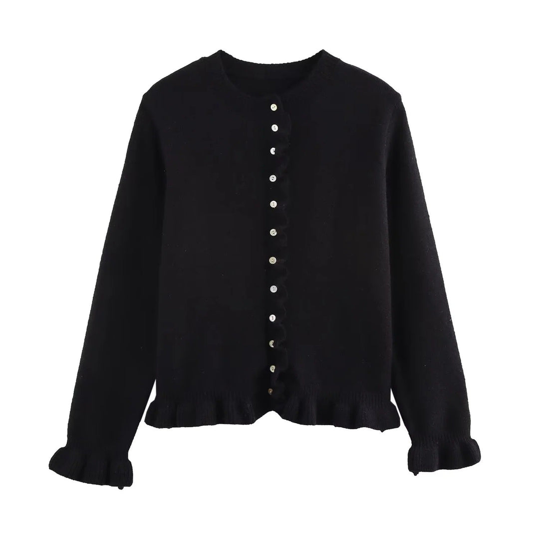 Stilla | Rynket Kvinders Cardigan med Knapper, Chic Laget Top