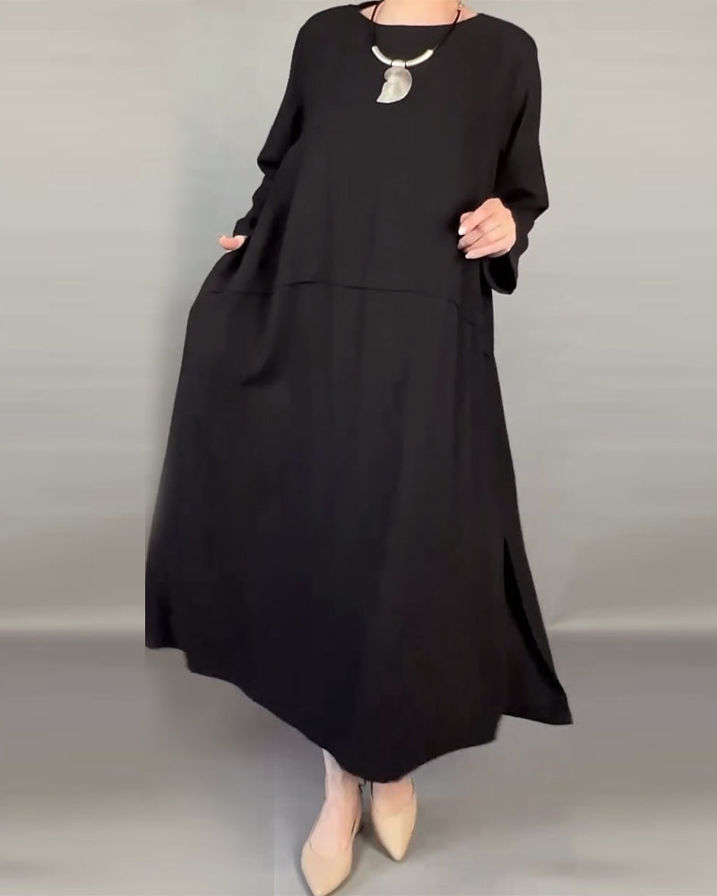 Stilla | Plus Size Kjole med Knapper I Ensfarvet