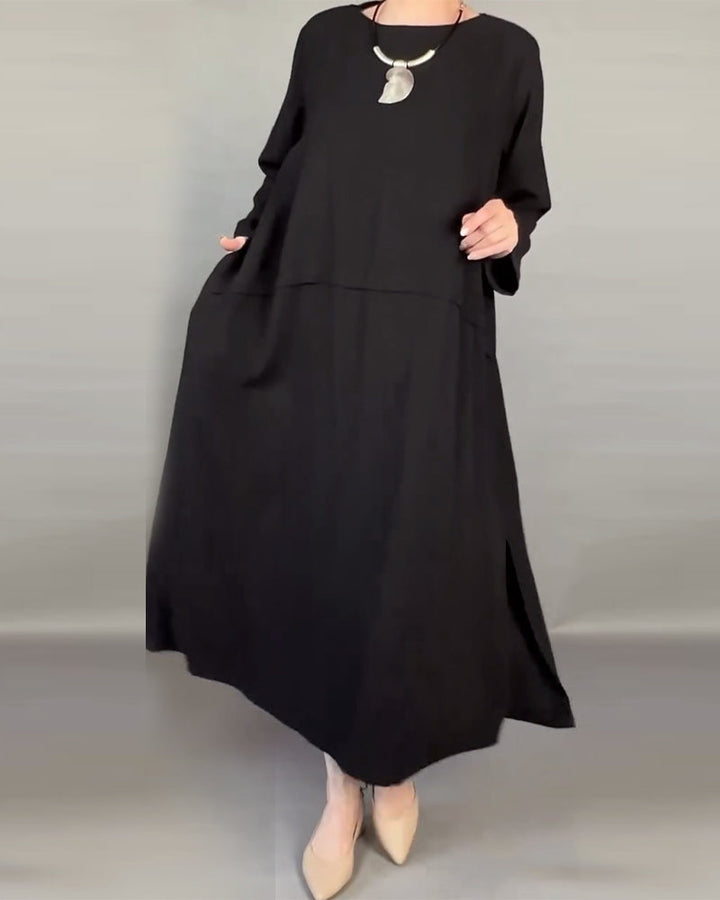 Stilla | Plus Size Kjole med Knapper I Ensfarvet