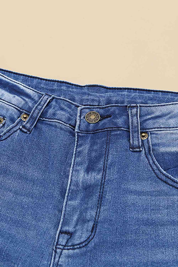 Stilla | Distressed Flare Leg Jeans Med Lommer