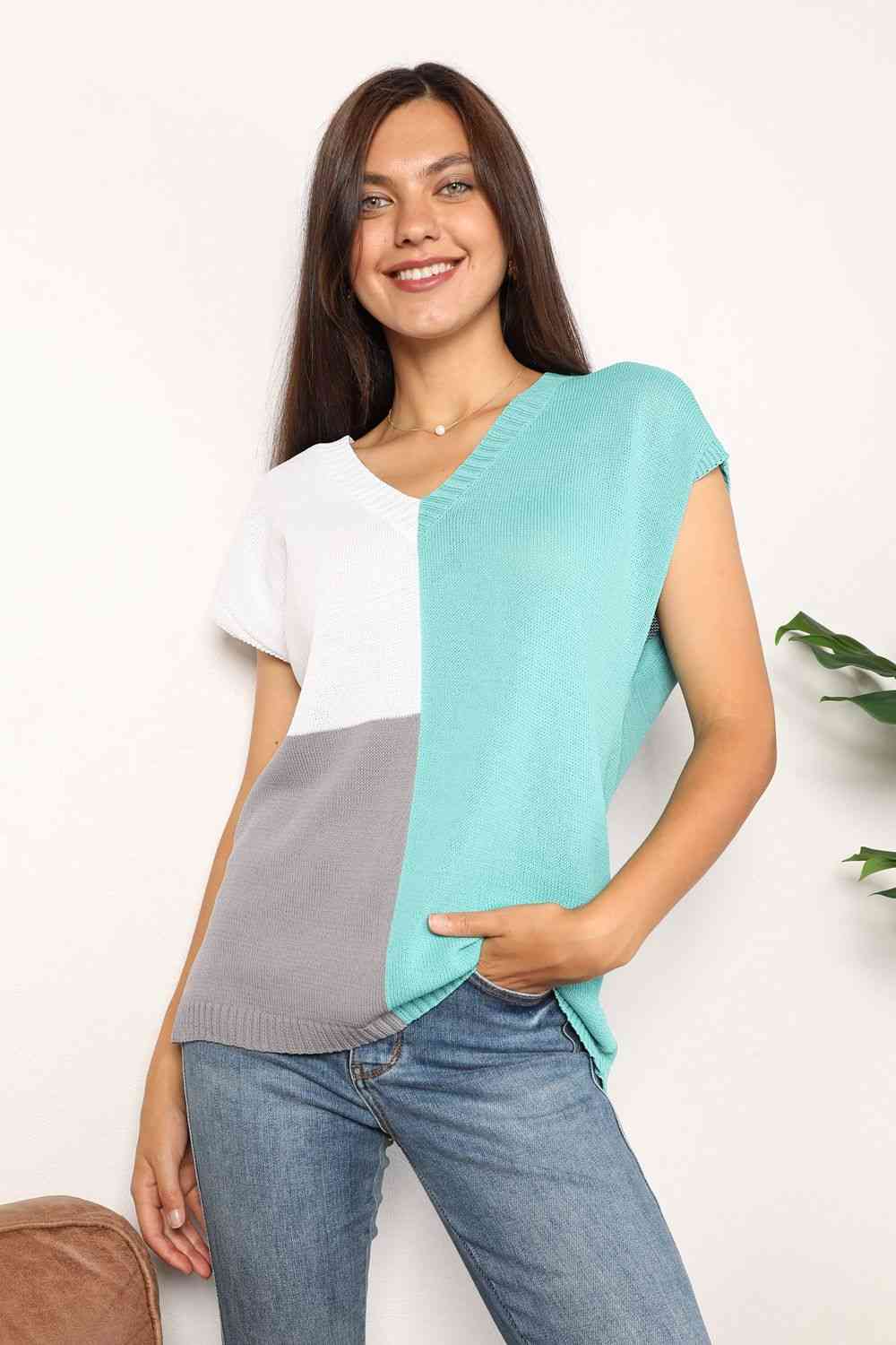 Stilla | Tag Farve Blok V-hals Strik Top