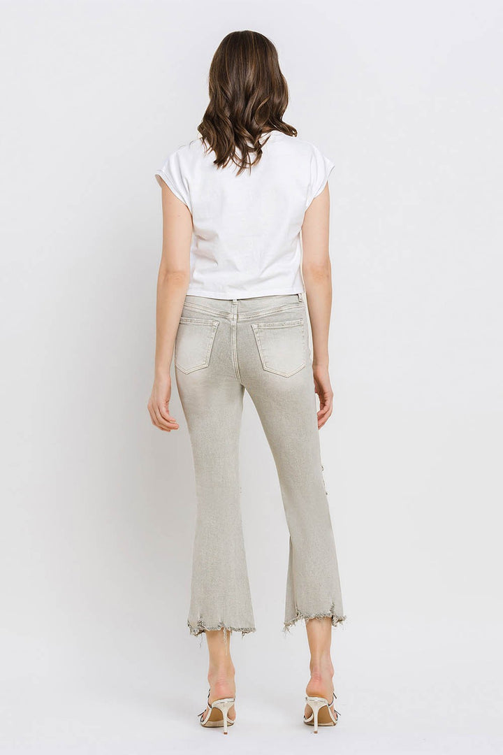 Stilla | Distressed Raw Hem Cropped Flare Jeans