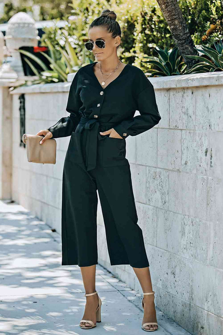 Stilla | Knapfront Cropped Jumpsuit