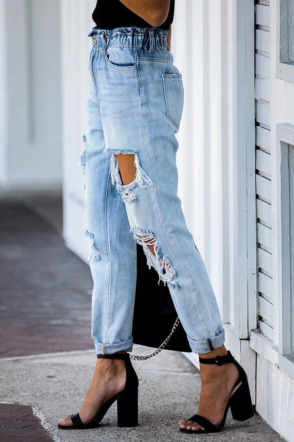 Stilla | Kristen Paperbag Talje Distressed Mom Jeans