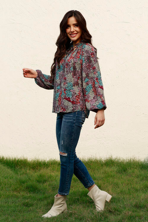 Stilla | Neck Heathered Balloon Sleeve Bluse
