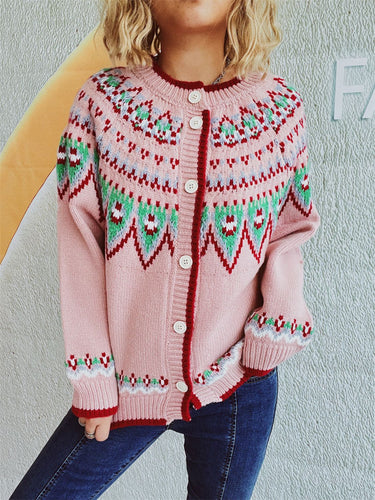 Stilla | Geometrisk Rund Hals Langærmet Cardigan