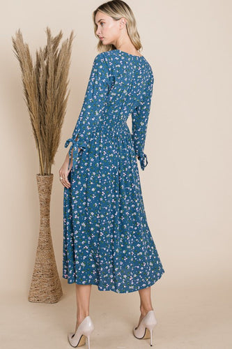 Stilla | J Floral V-hals Midi Kjole