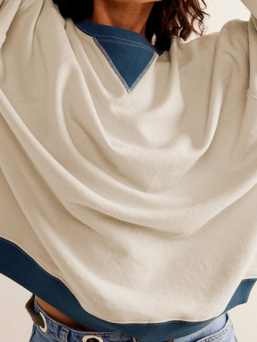 Stilla | Sweatshirt Med Kontrastfarvede Lange Ærmer og Nedfaldende Skuldre