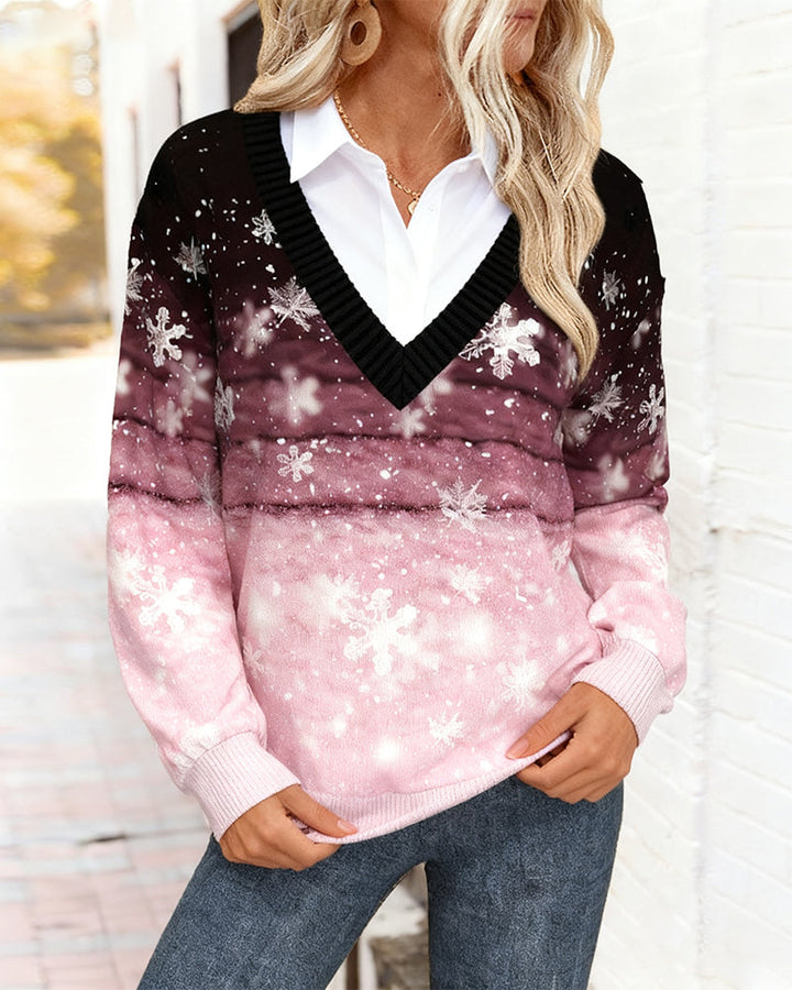 Stilla | Sweatshirt med skjortekrave og tryk