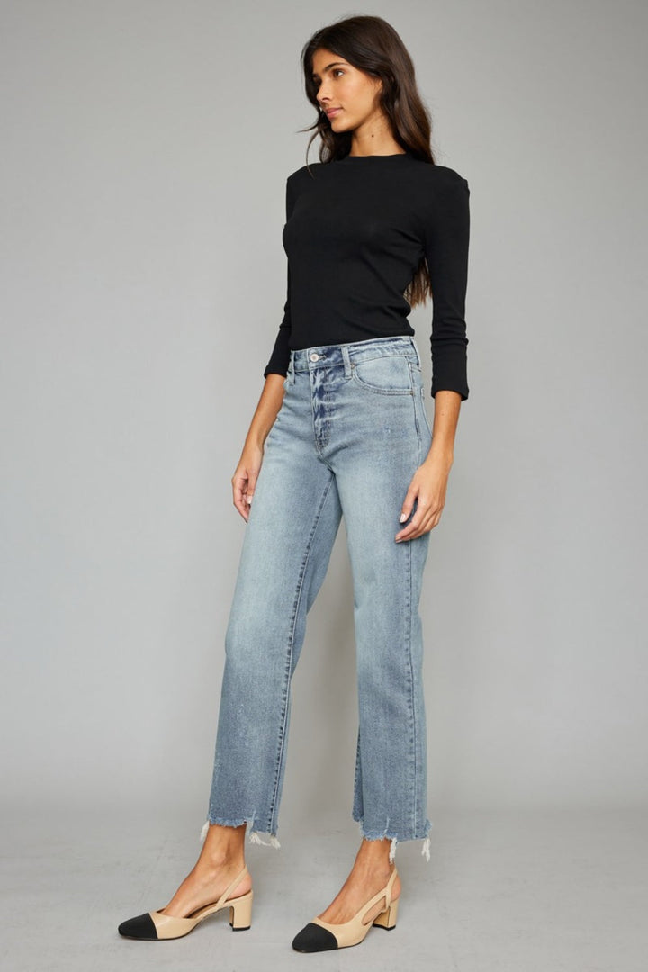 Stilla | Høj Talje Rå Kant Beskåret Bred Ben Jeans