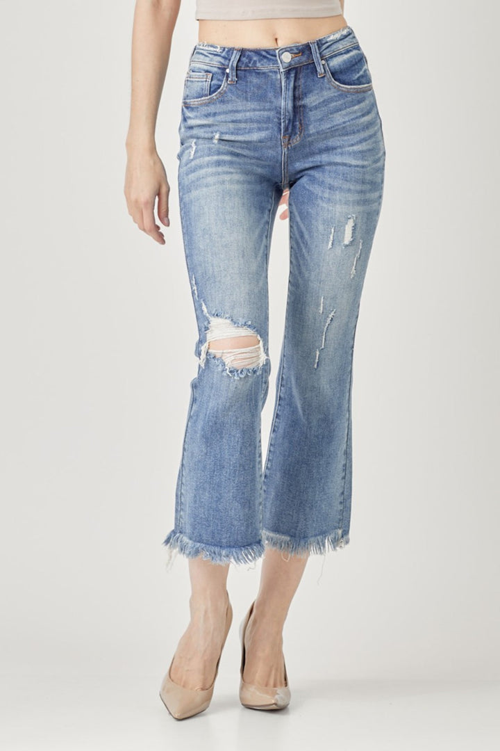 Stilla | Høj Talje Distressed Cropped Bootcut Jeans