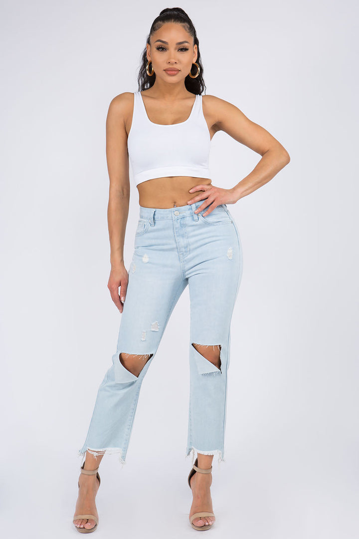 Stilla | Bazi Høj Talje Distressed Raw Hem Jeans