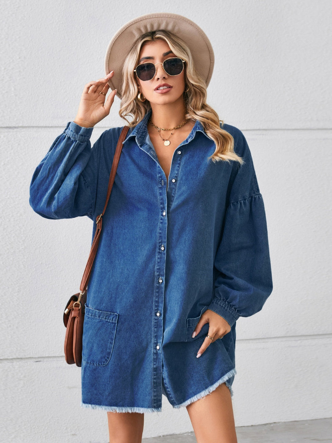 Stilla | Up Pocketed Raw Hem Denim Kjole