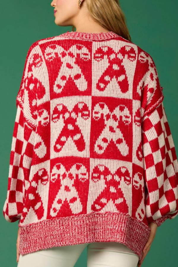 Stilla | Julegodte Karo Rundhals Langærmet Loose Strikpullover